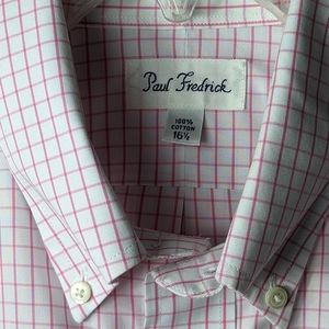 Paul Frederick SS white/pink checkered button down shirt Sz 16.5 New